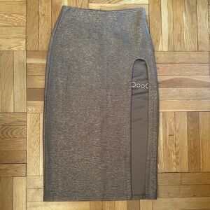 Nasty Gal Shimmery Brown Midi Skirt with Slit and Chain Detail